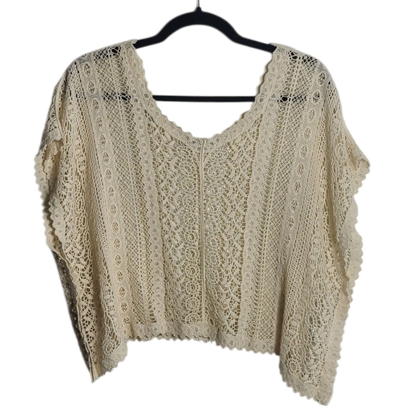 LILIBLEU Cream Colored Lace Overlay Crochet 100% Cotton Top Size O/S - Picture 1 of 14